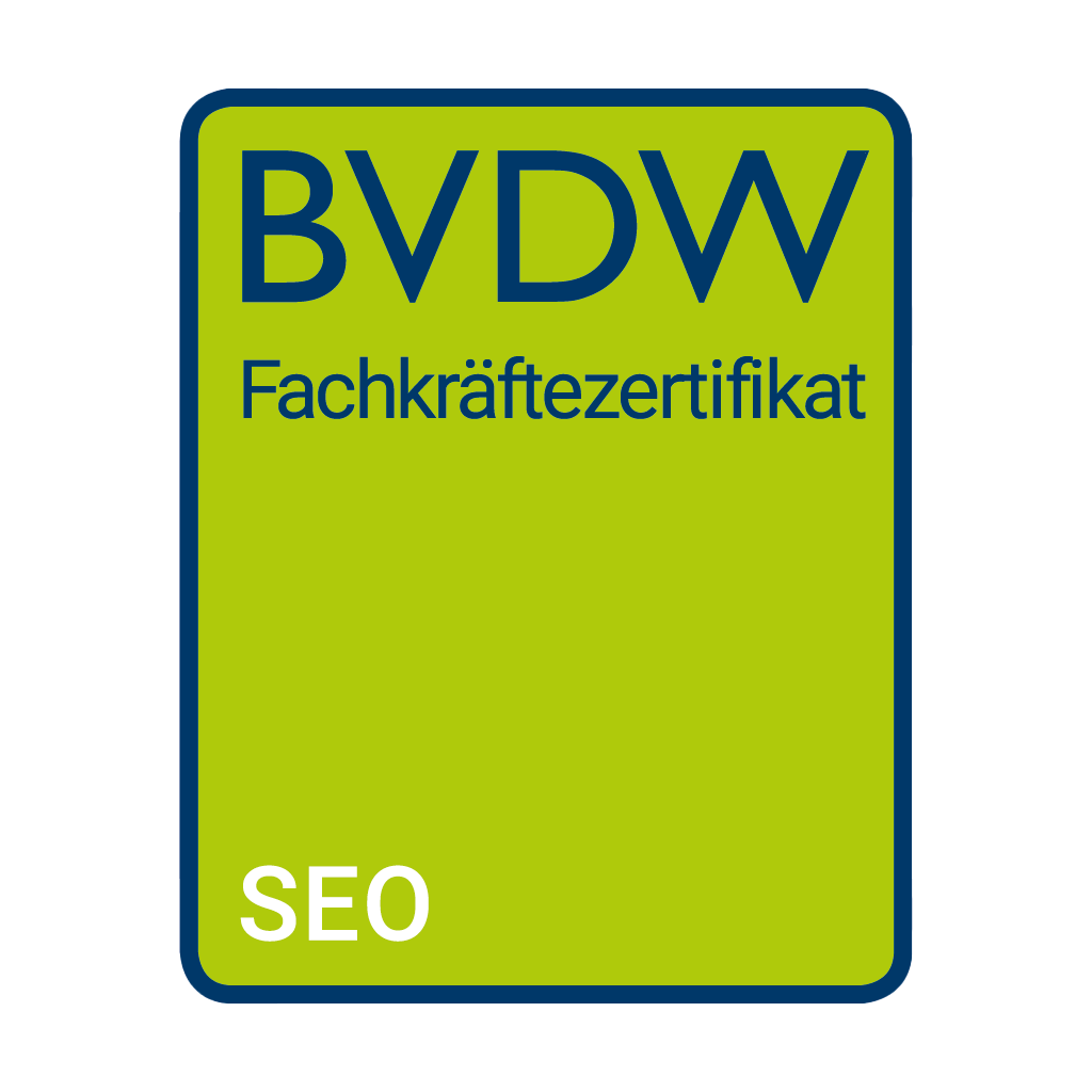 BVDW Fachkräftezertifikat SEO Abzeichen.